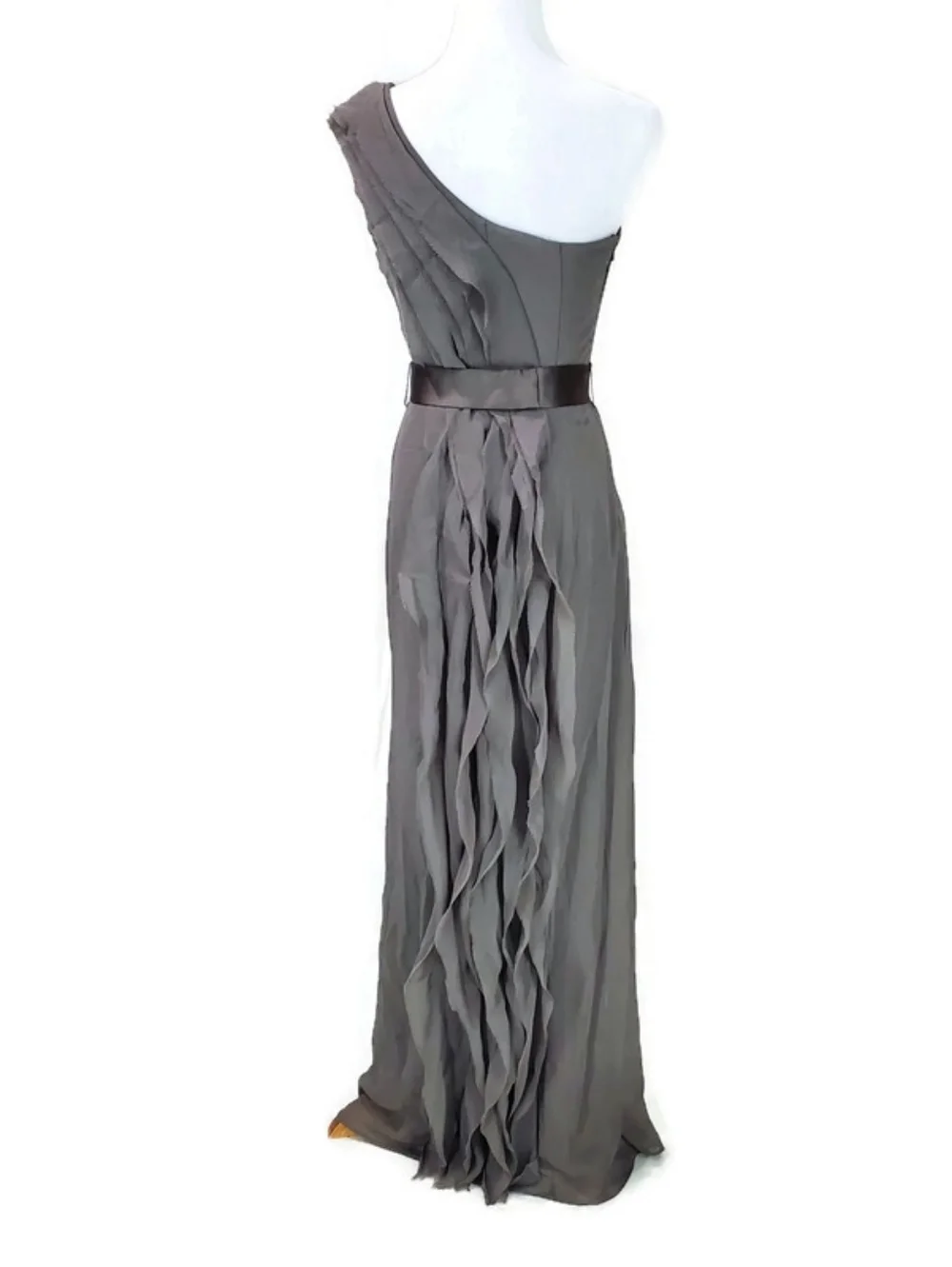 White by Vera Wang One Shoulder Ruffle Gown Dress Bridesmaid Wedding Gray Sz 2 - Picture 4 of 13